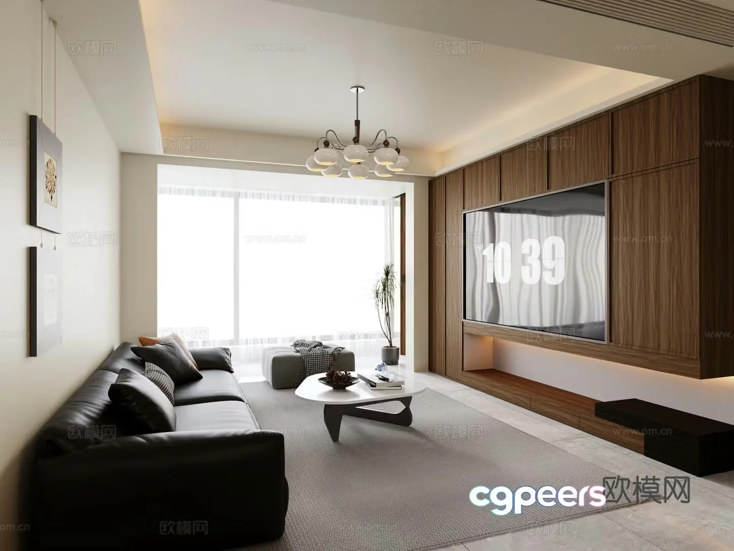 Middle style minimalist living room sofa TV cabinet TV background wall 3d model