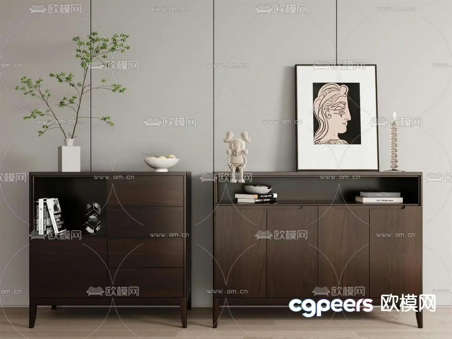 New Chinese style chest of drawers side cabinet entrance cabinet 3D model
