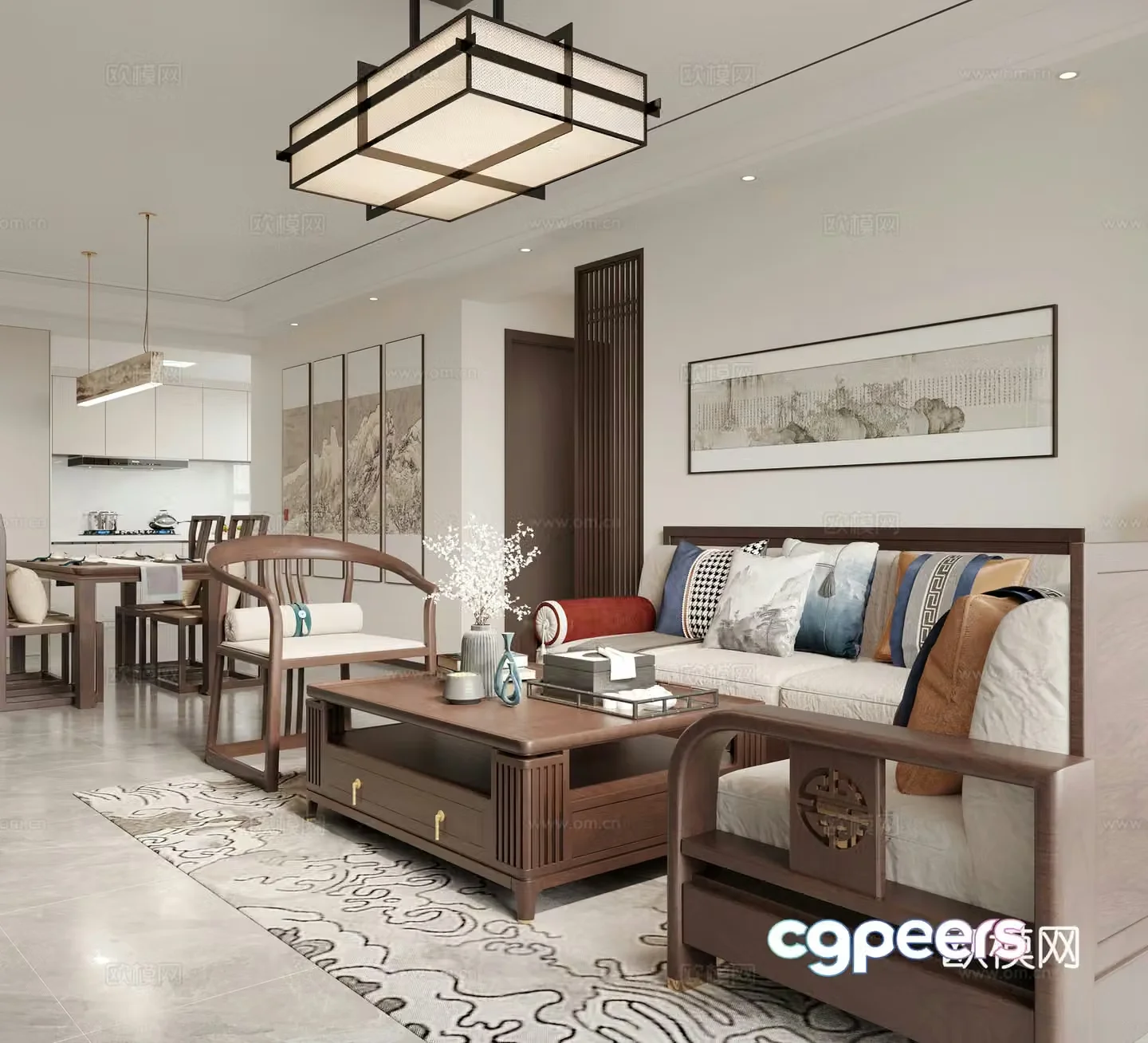 Chinese living and dining room 3D model