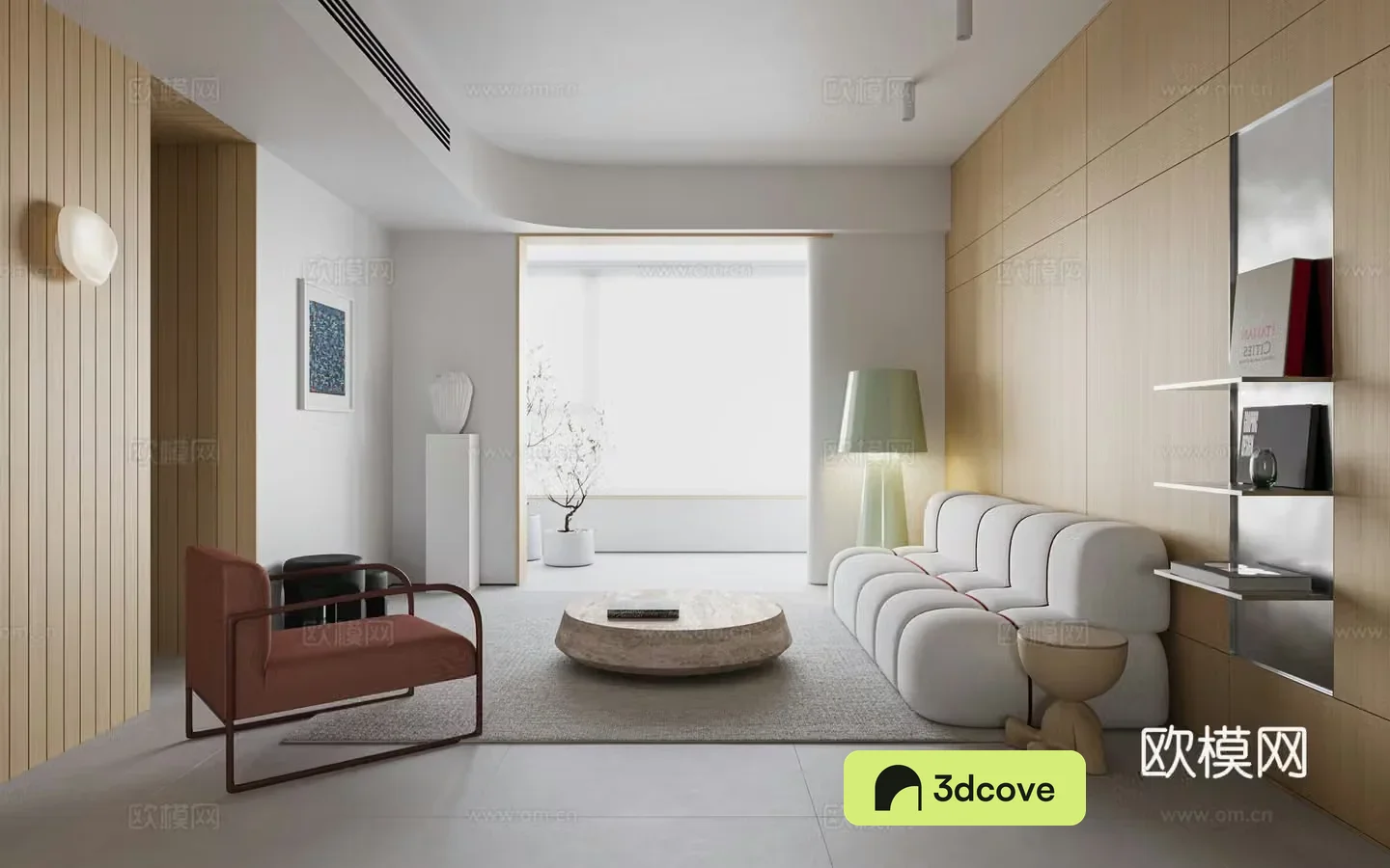 Modern log style living room