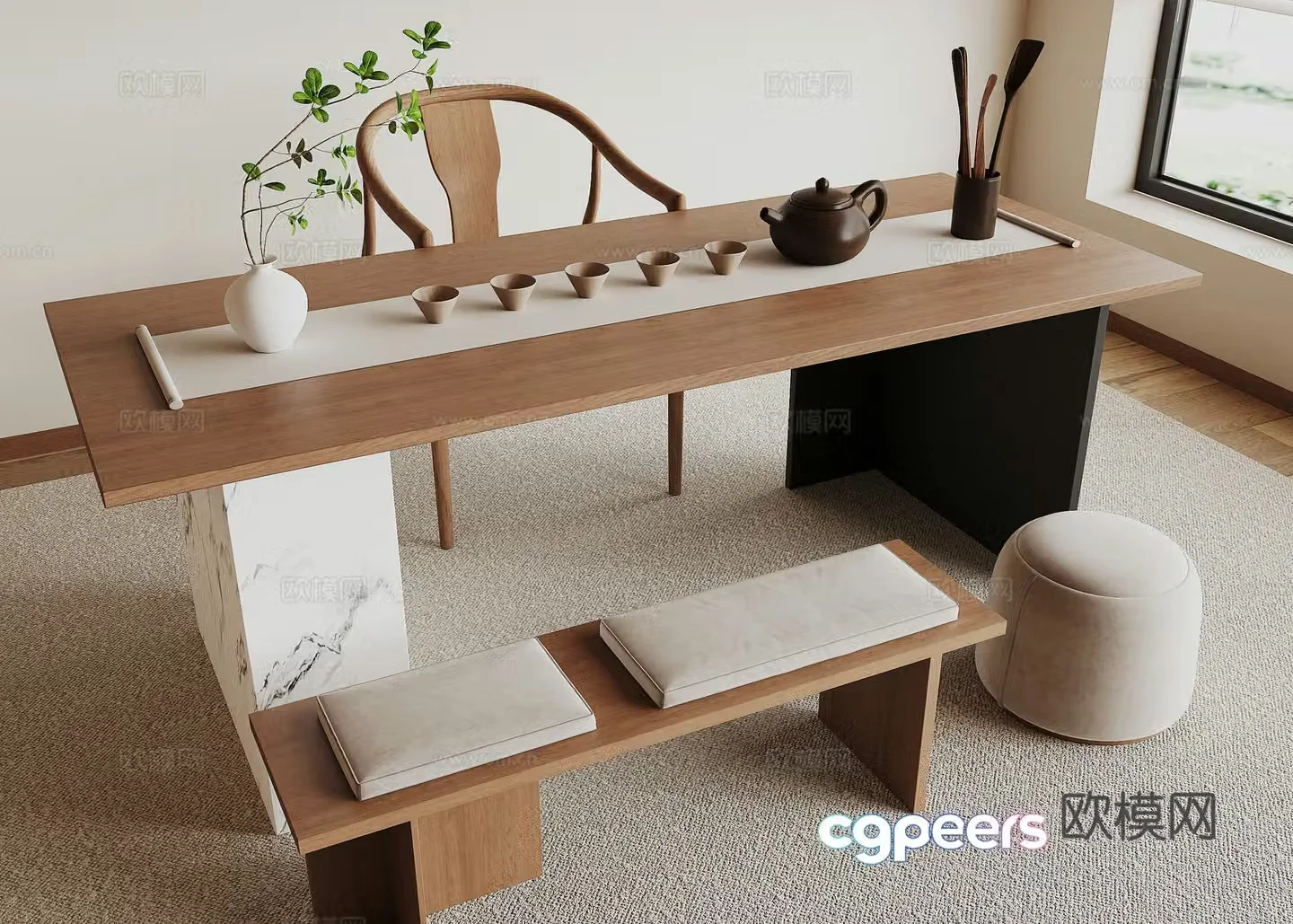 New Chinese tea table and chair 3D model