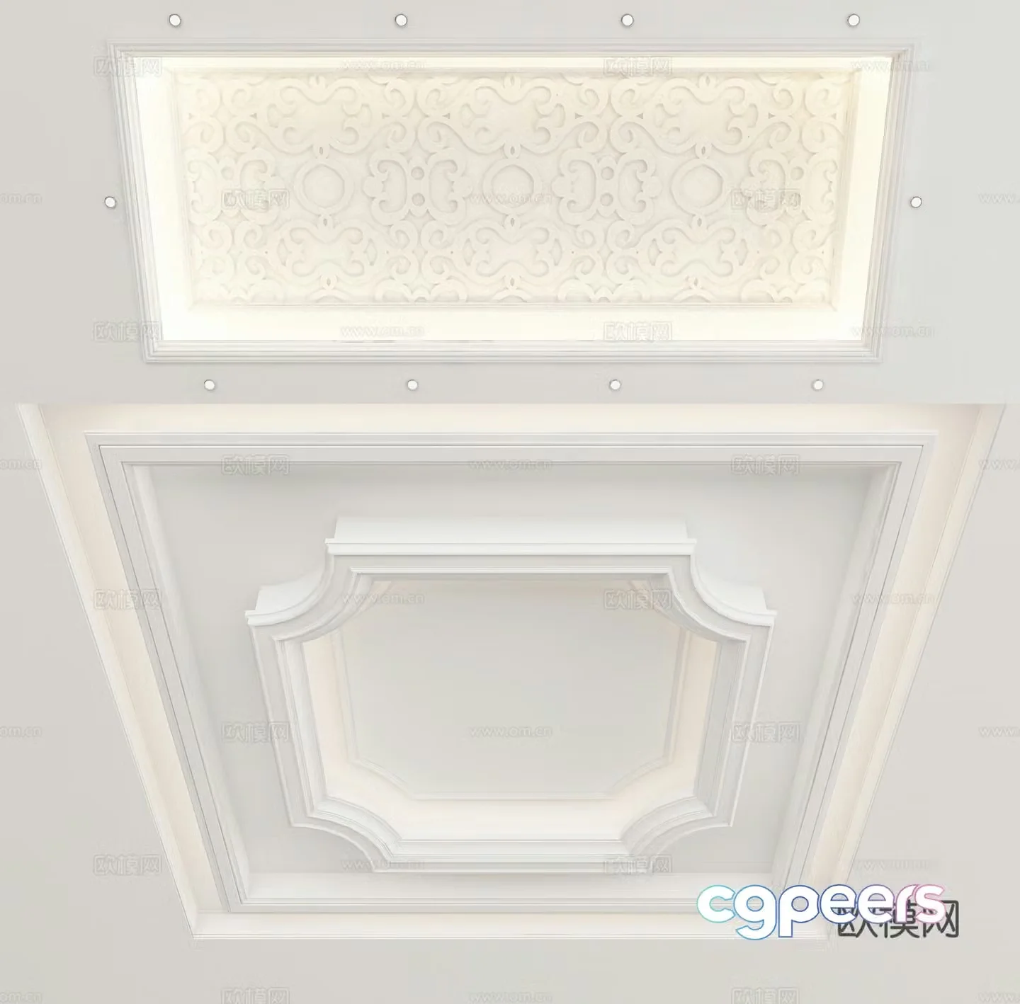European style ceiling white carved ceiling 3d model