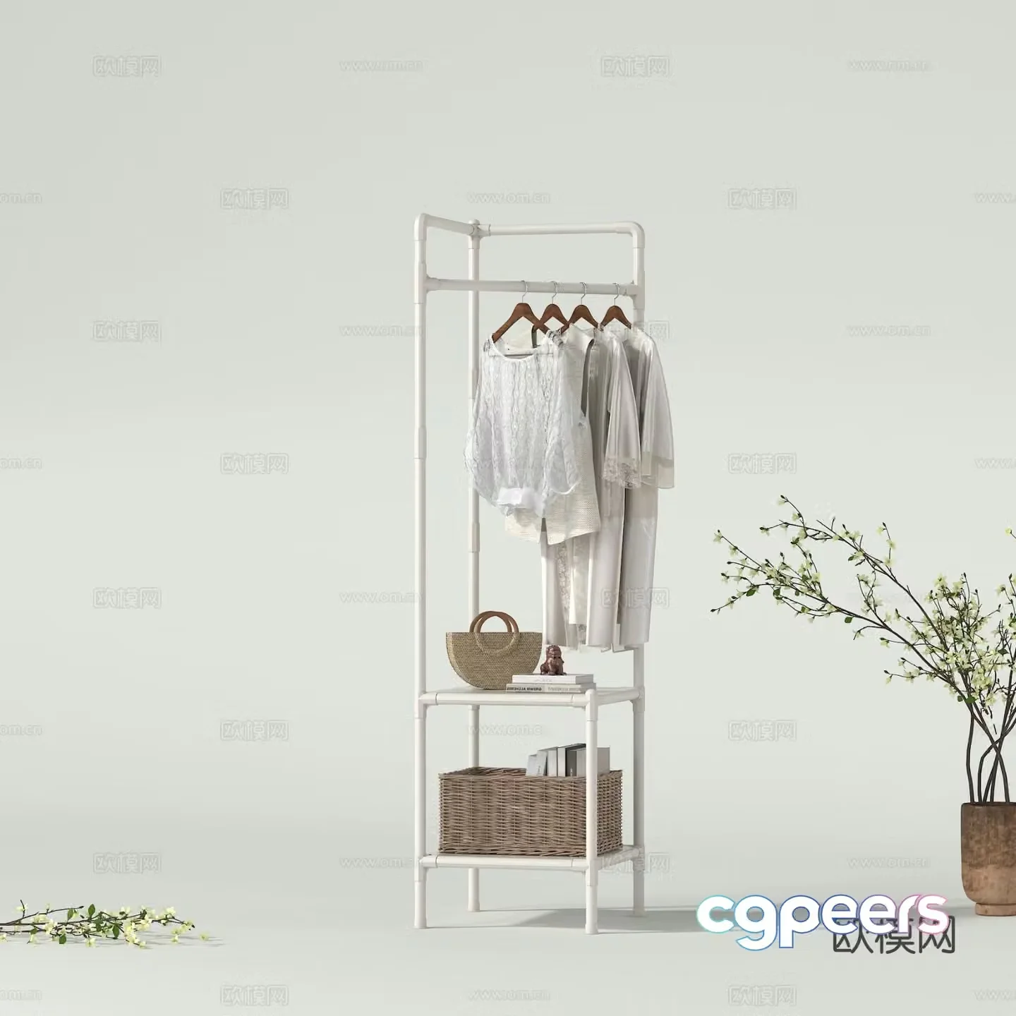 Simple corner clothes hanger coat rack clothes 3d model