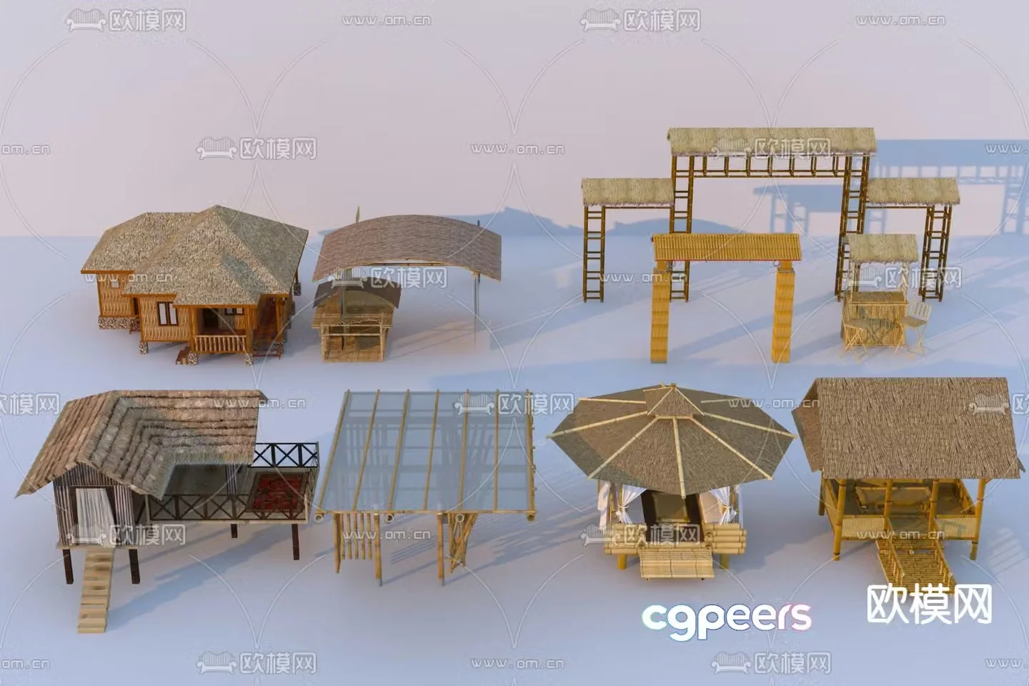 New Chinese style thatched house wooden house pavilion landscape pavilion 3D model