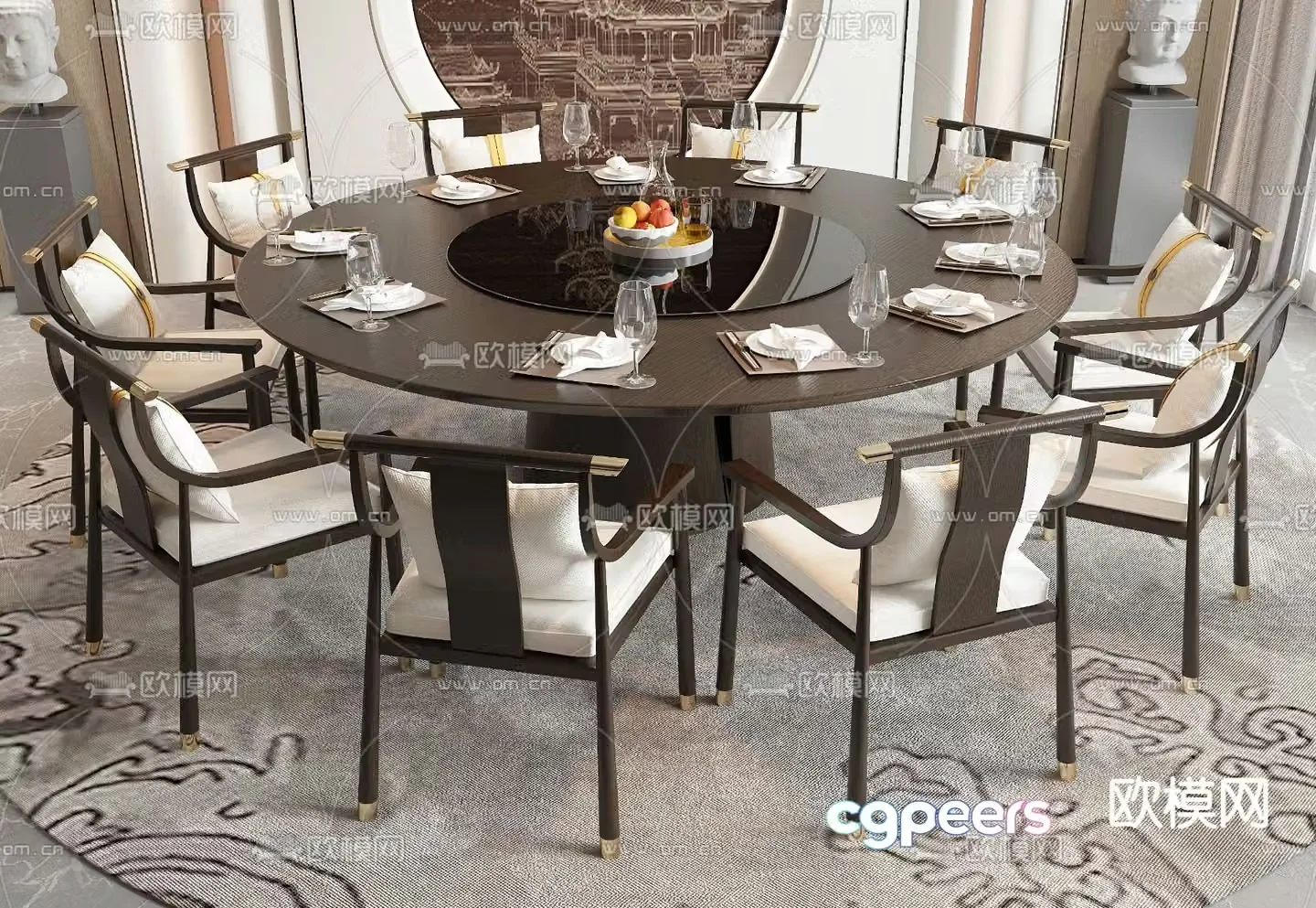 New Chinese dining table and chairs 3d model