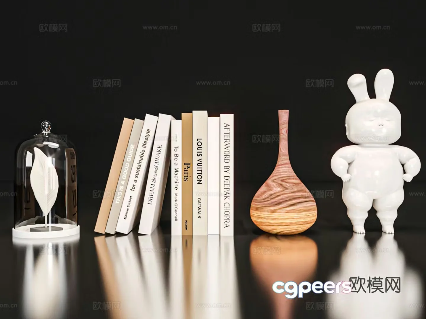 Modern jewelry ornaments books rabbit porcelain 3d model