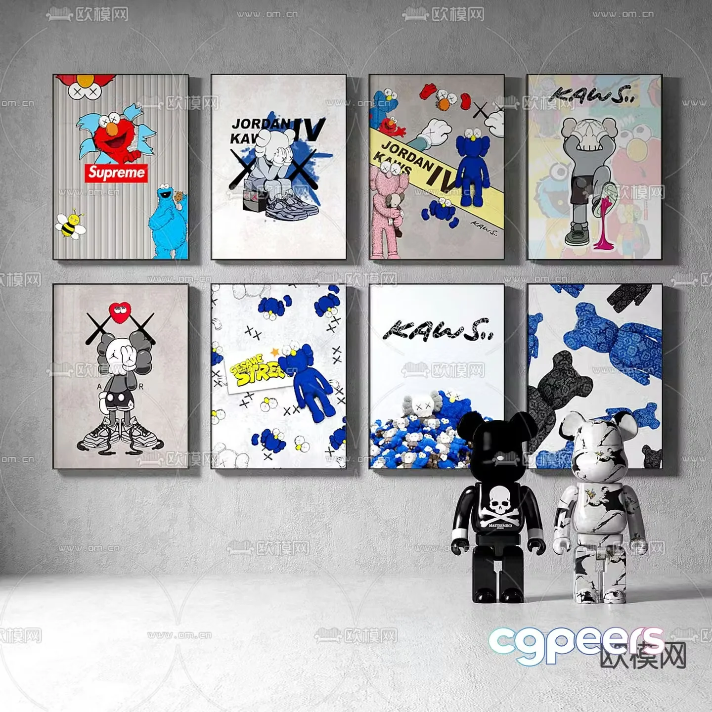 Modern KAWS decorative painting 3d model