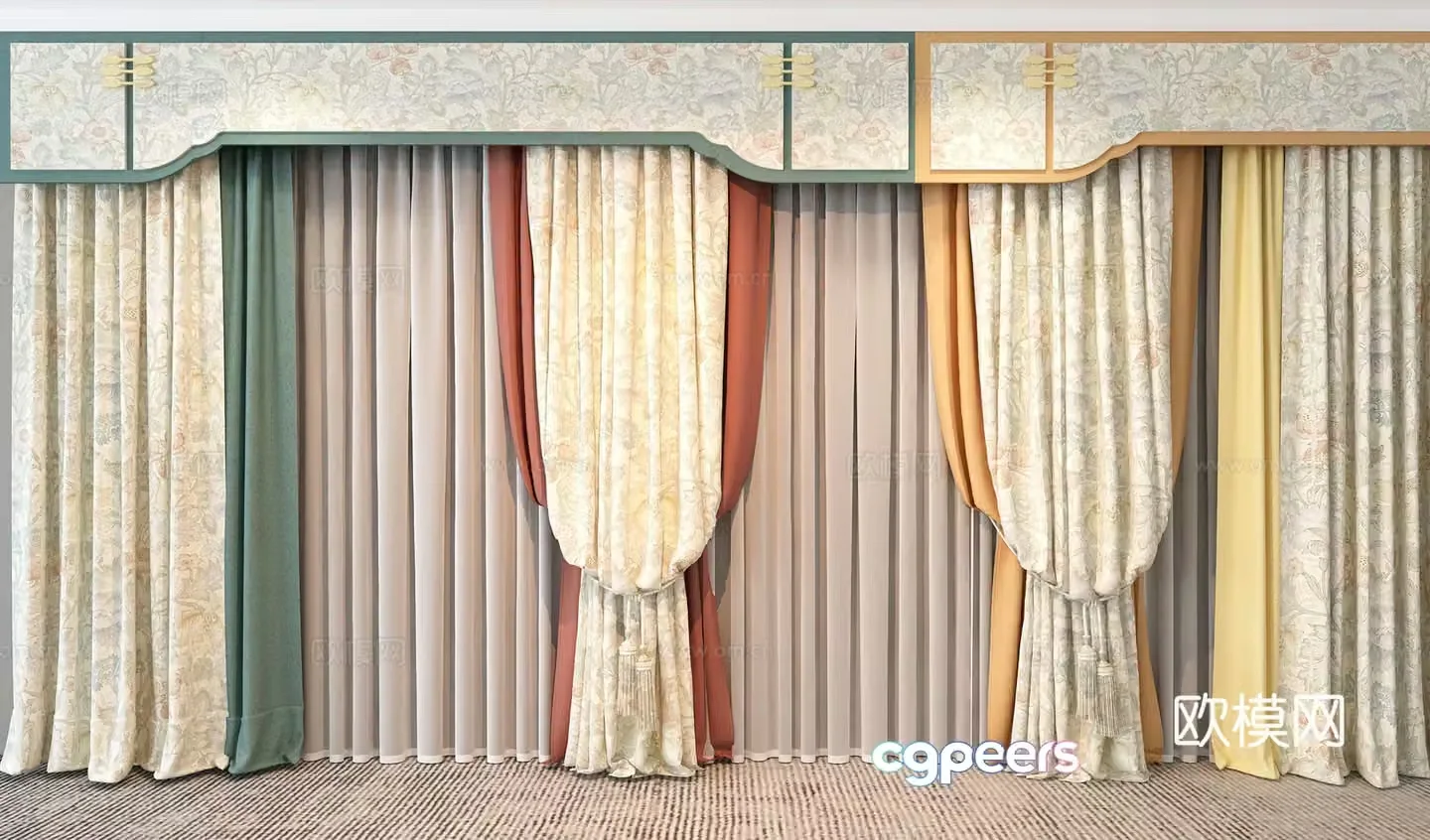 New Chinese style curtain curtain curtain head 3d model