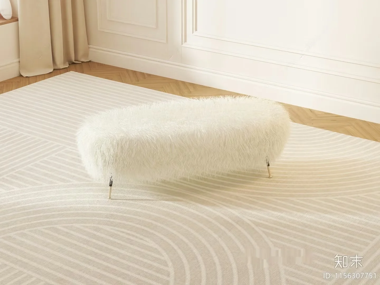 White Furry Bench 3D Model – 19554 – VRAY Render