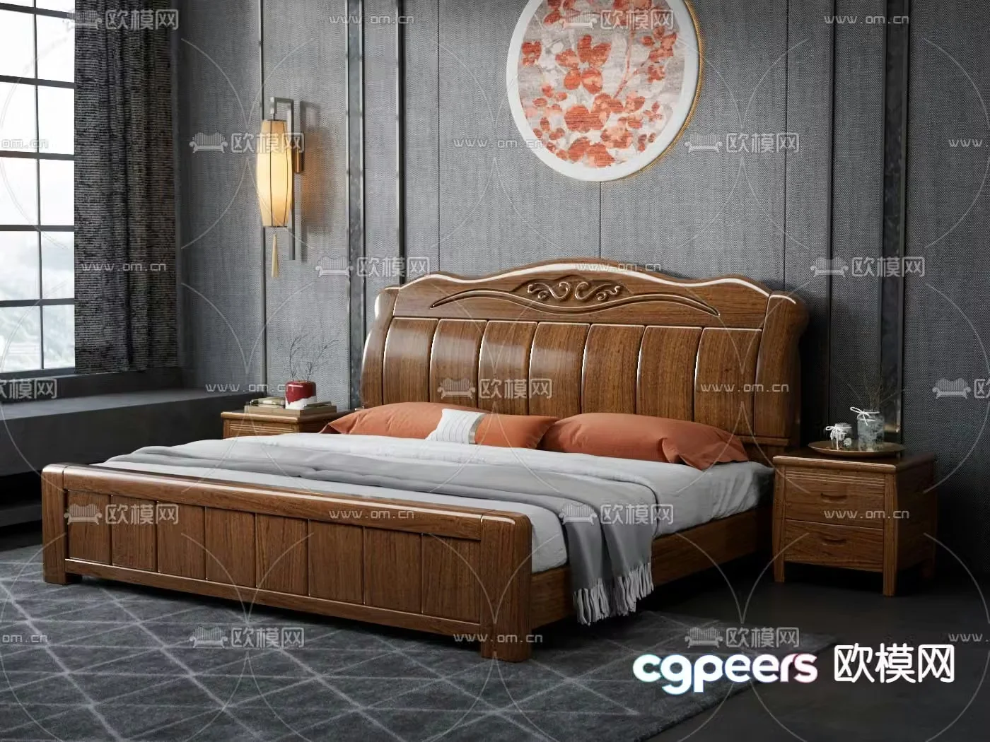 New Chinese style double bed 3d model