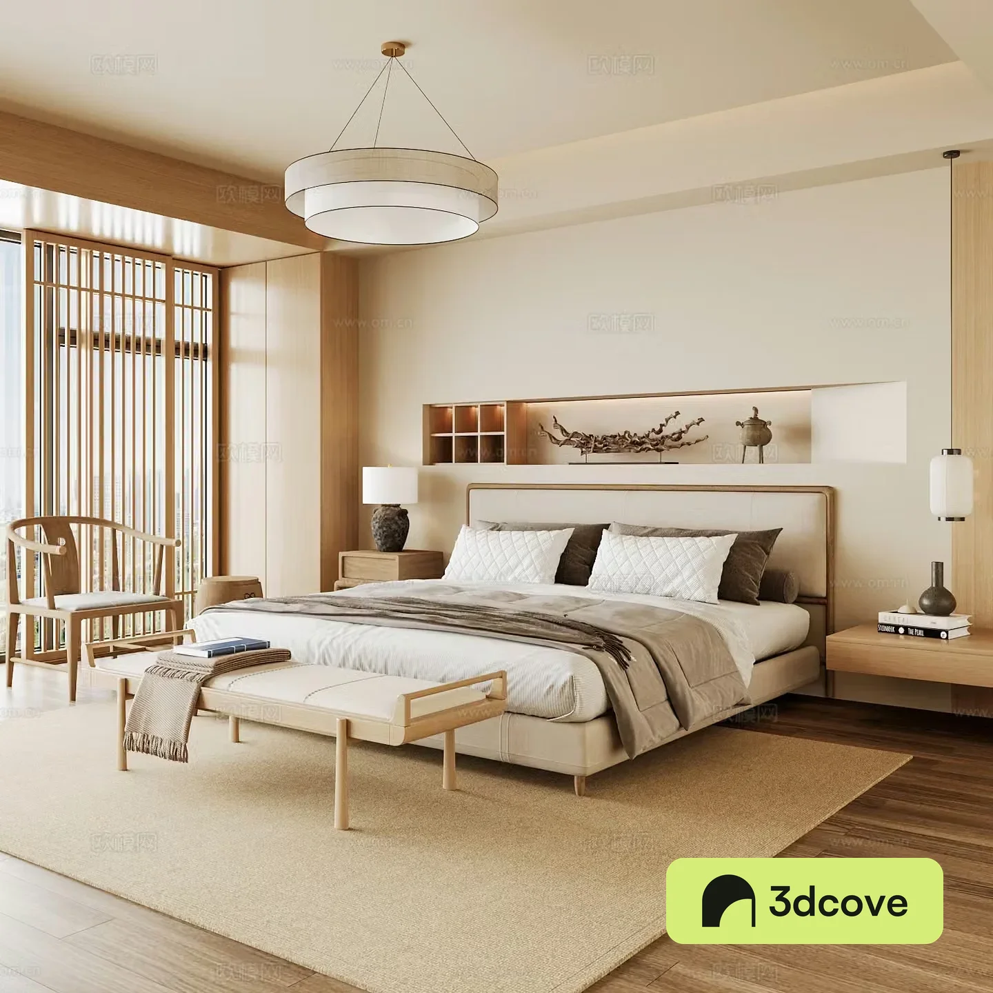 New Chinese style home bedroom Song family aesthetic bedroom Song style bedroom New Chinese style double bed New Chinese