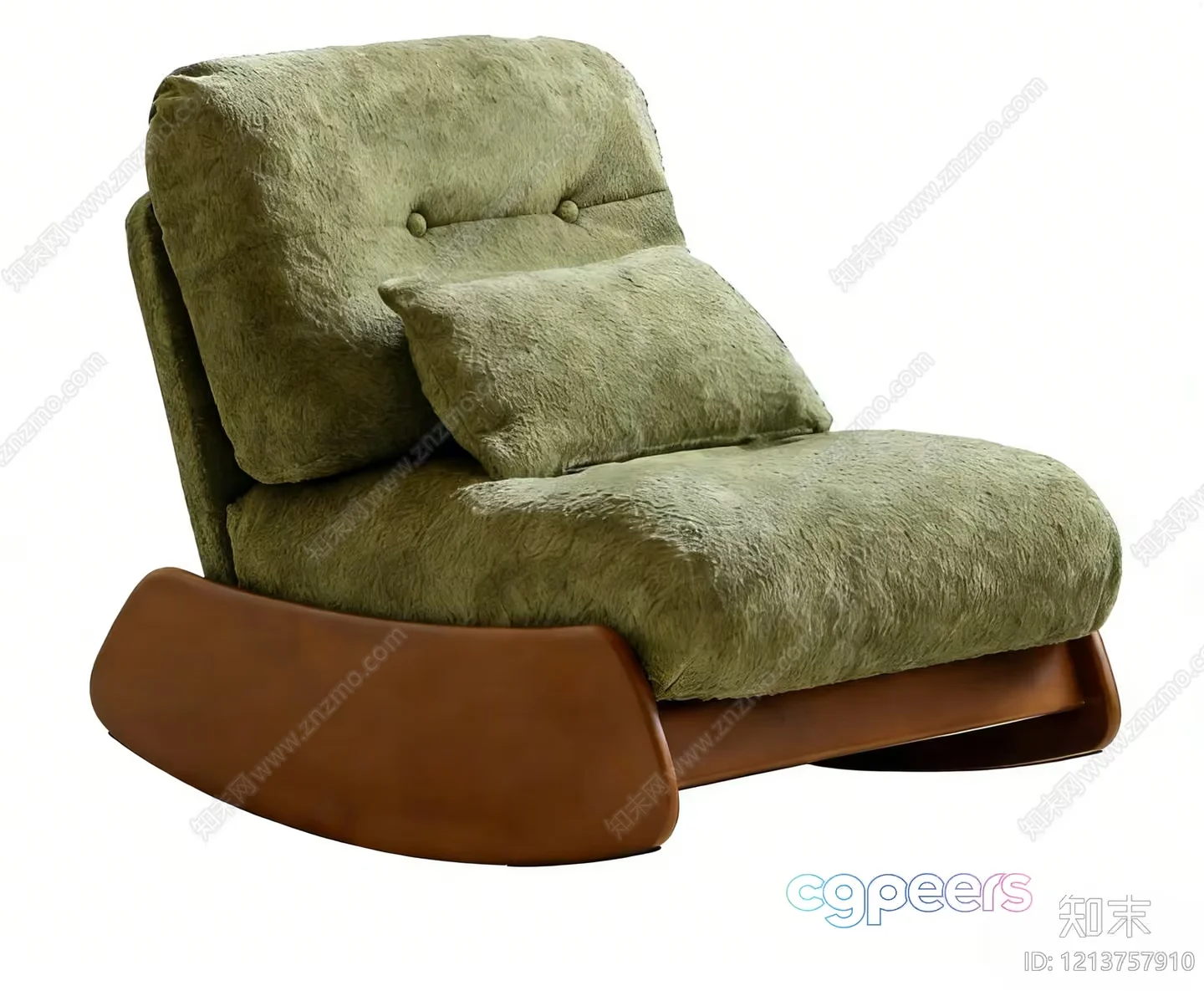Wooden Rocking Chair With Green Cushion 3D Model – 9549 – VRAY Render