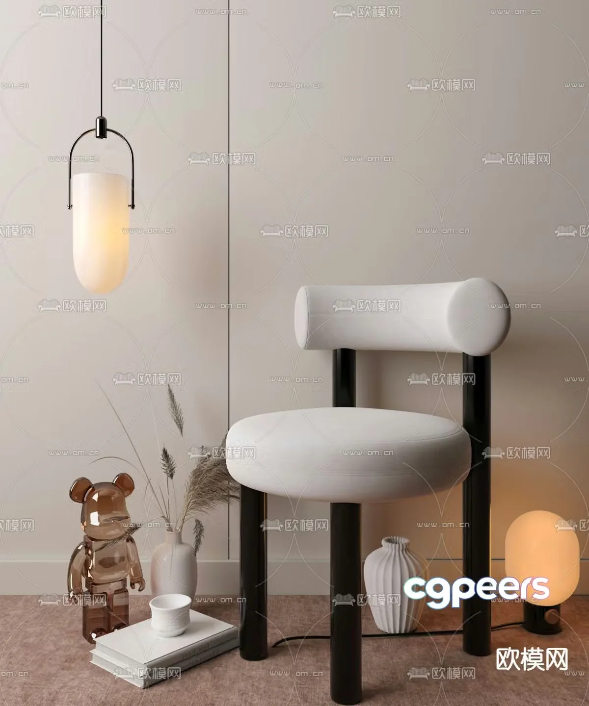 Modern single chair dining chair 3d model