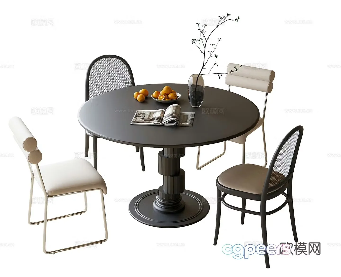 Modern dining table and chair combination round dining table dining chair single chair 3d model