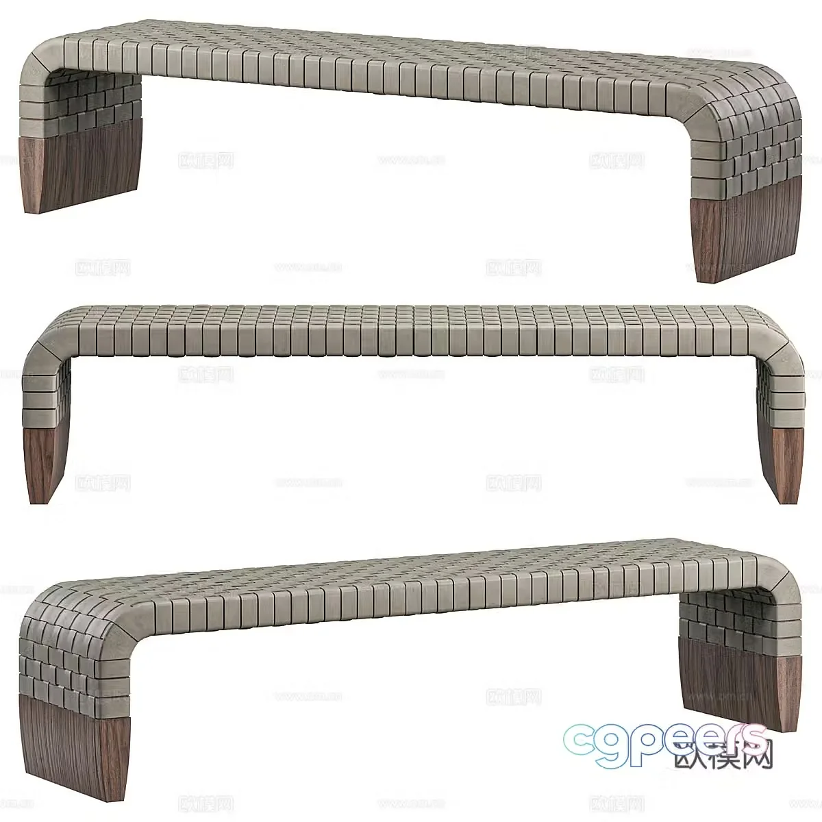 New Chinese style light luxury leather bench 3D model