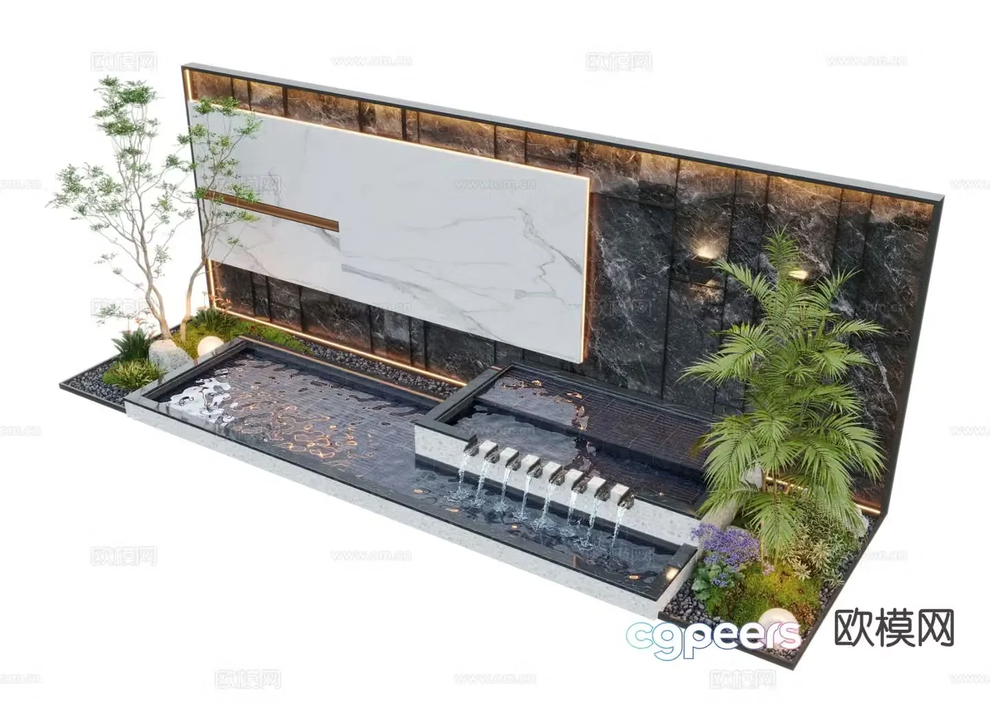 New Chinese style water feature wall courtyard water feature flowing water sketch 3D model