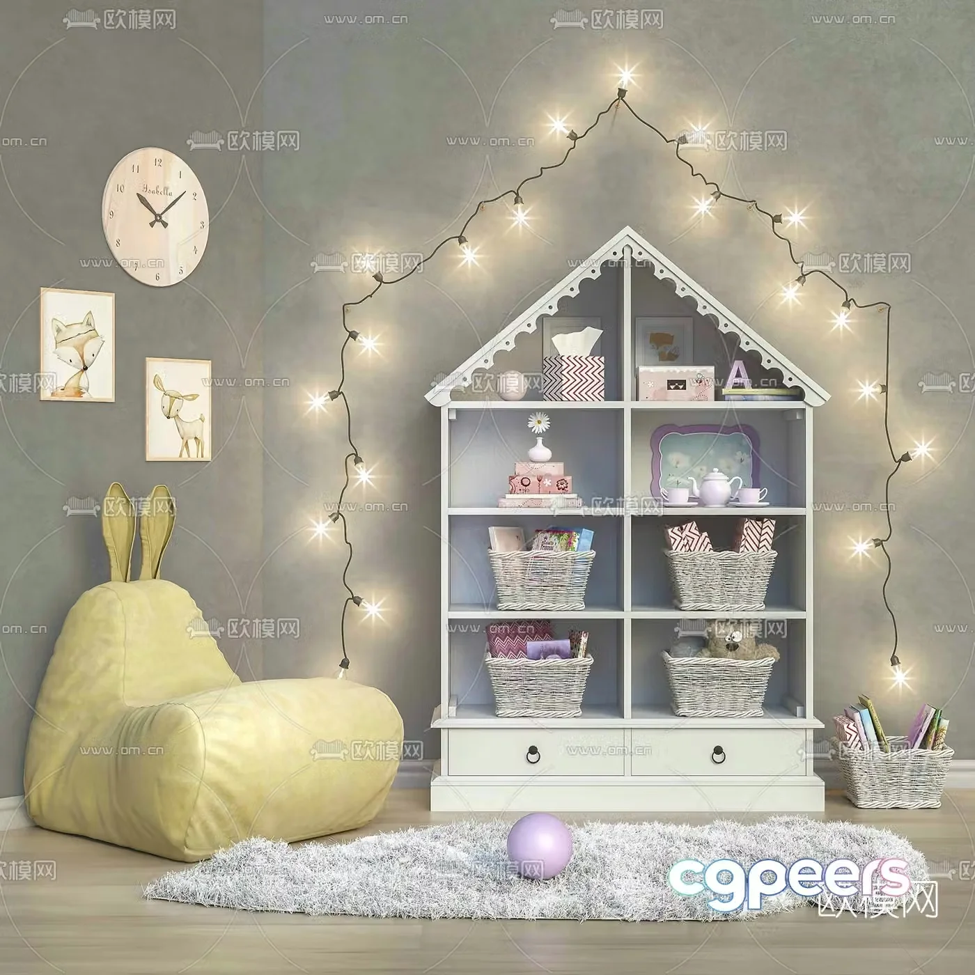 Nordic children’s room storage cabinet bookcase 3D model