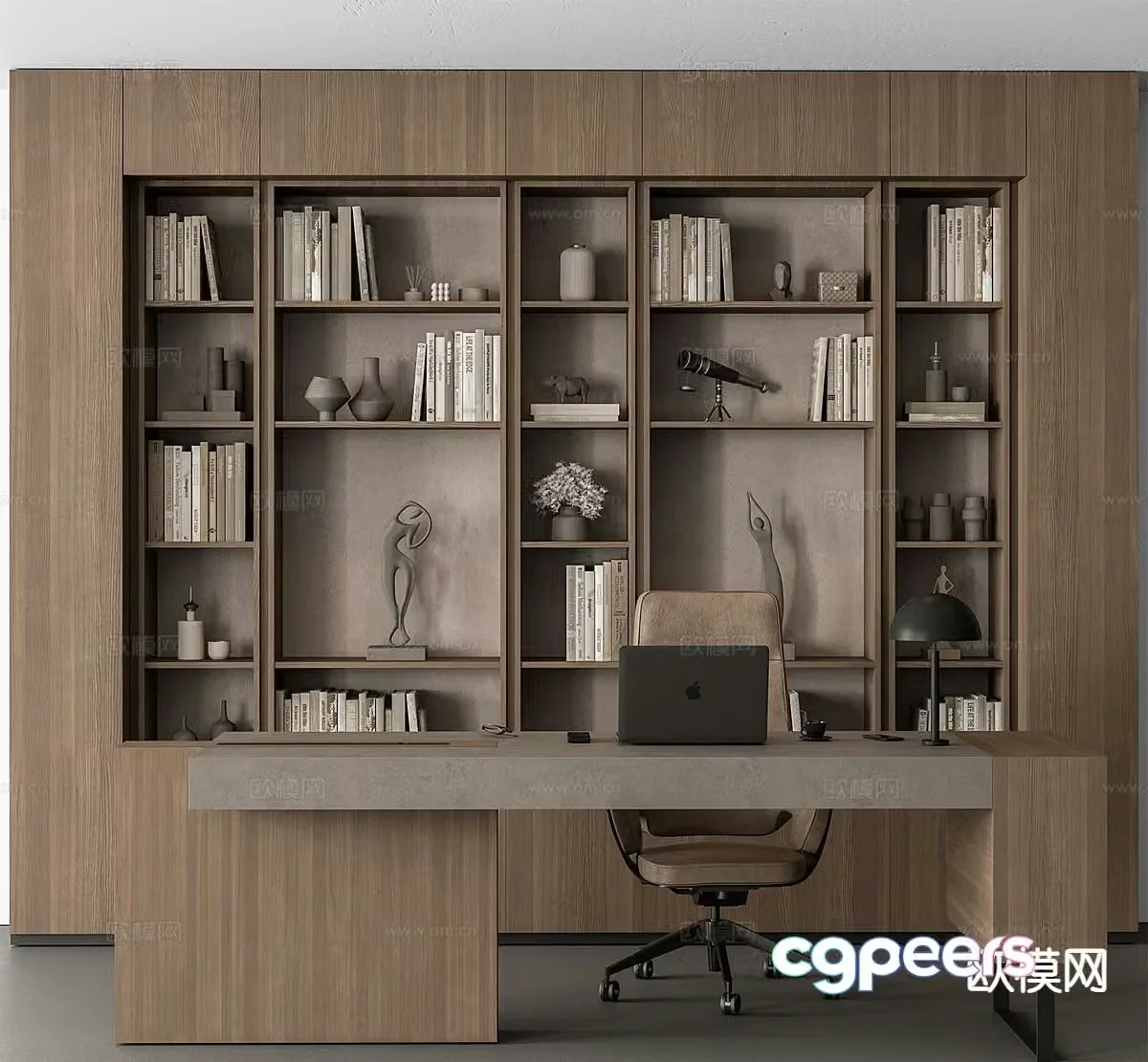 Italian bookcase desk chair 3d model