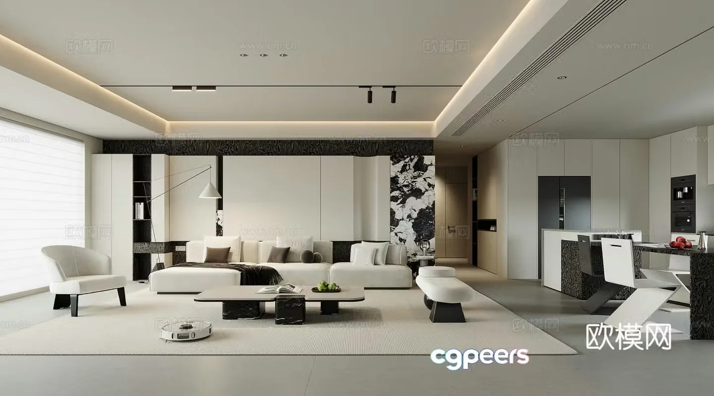 Modern living and dining room 3d model