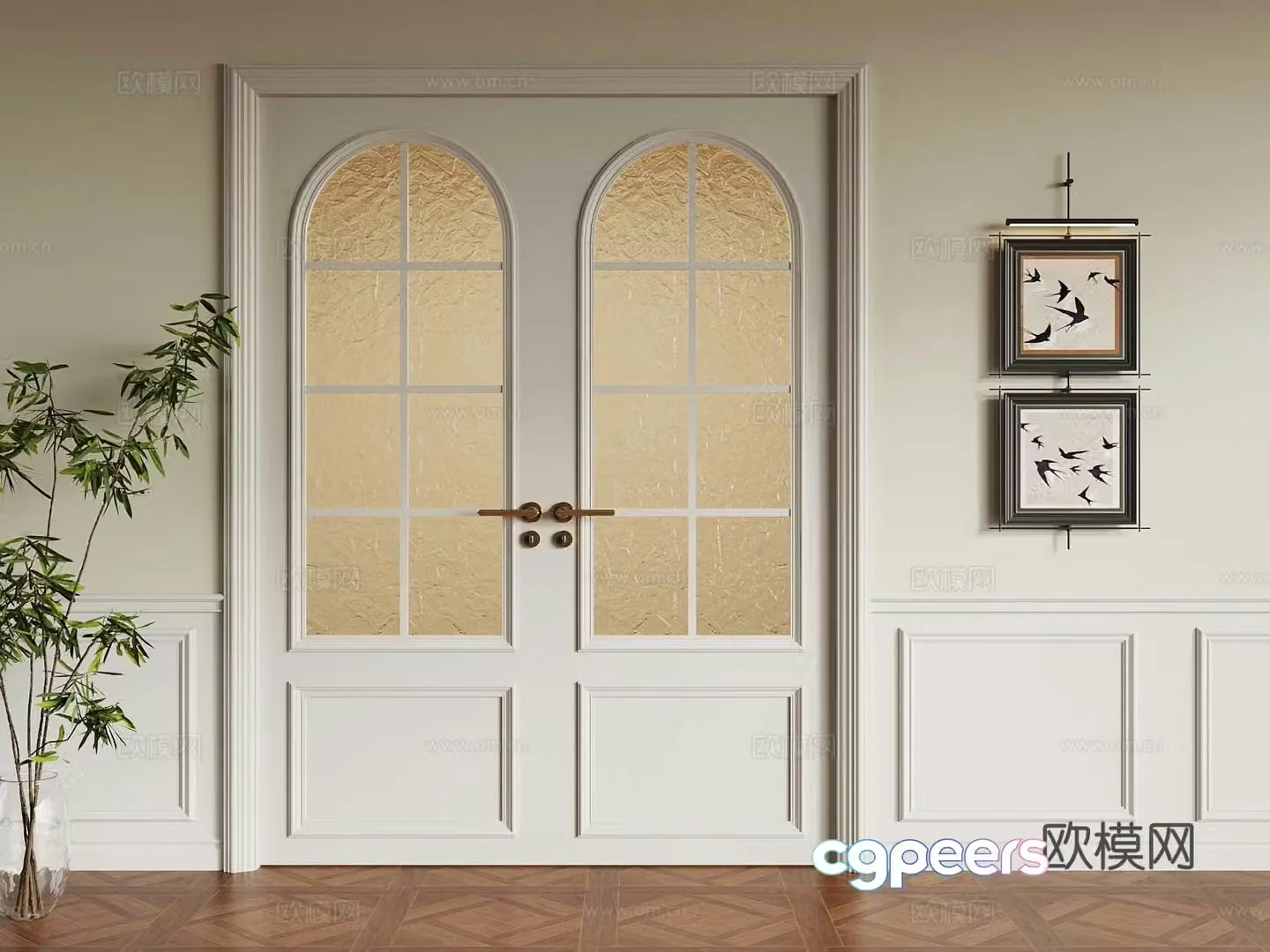 French double-opening door French double-opening door Wall skirt Glass double-opening door 3D model