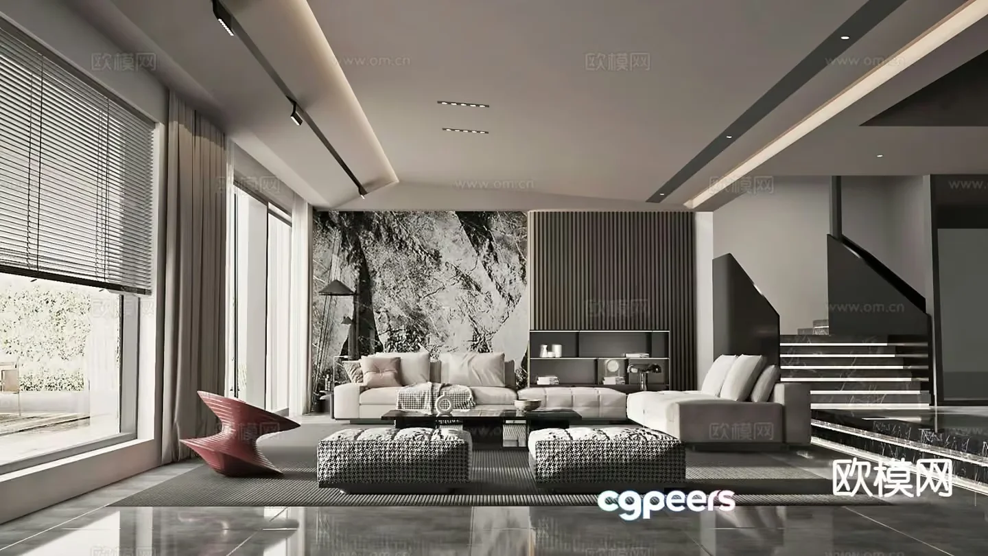 Modern Living Room 3D Model – 399 – VRAY Render