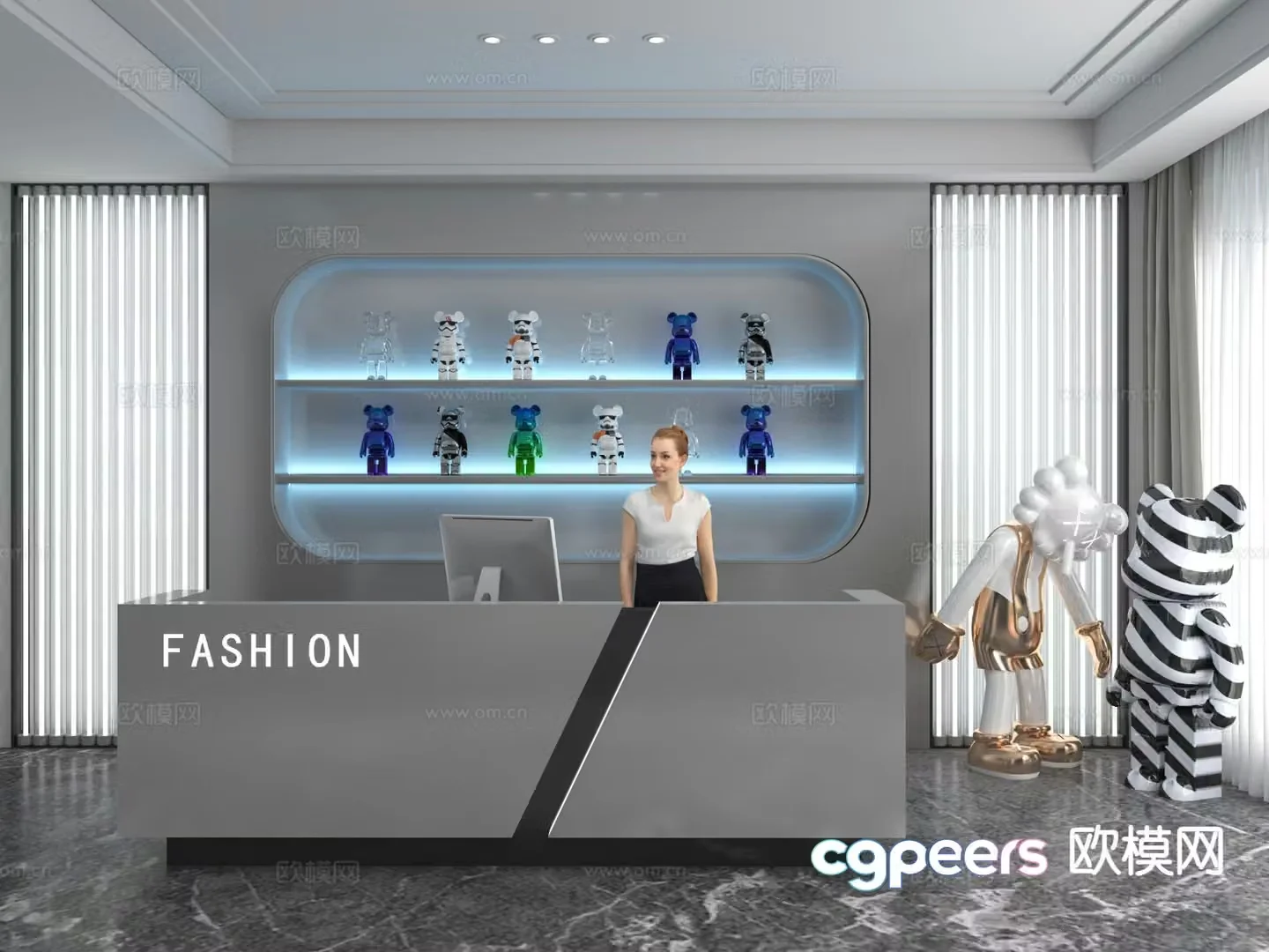 Modern front desk reception desk 3d model