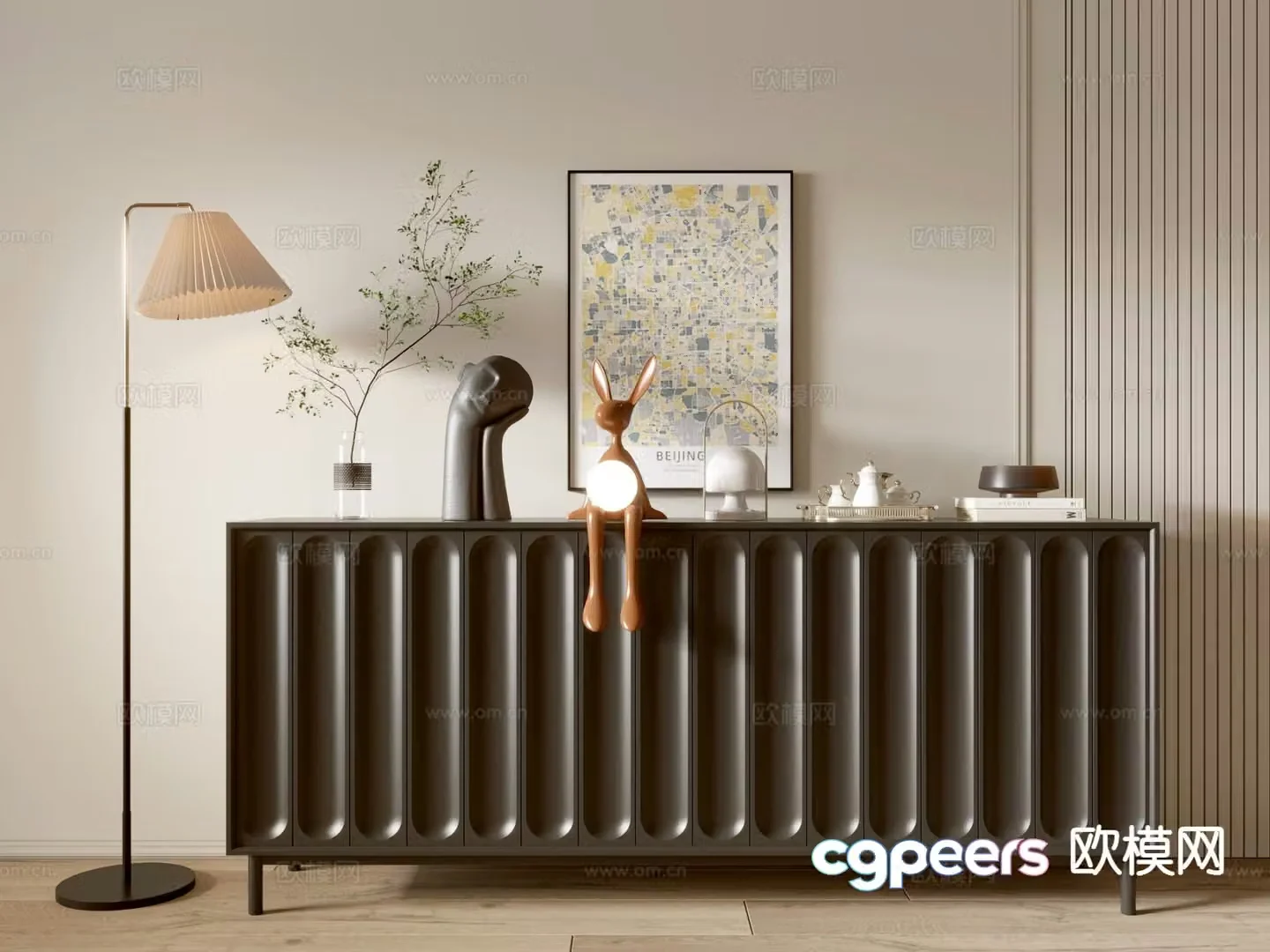 Modern black entryway cabinet 3d model