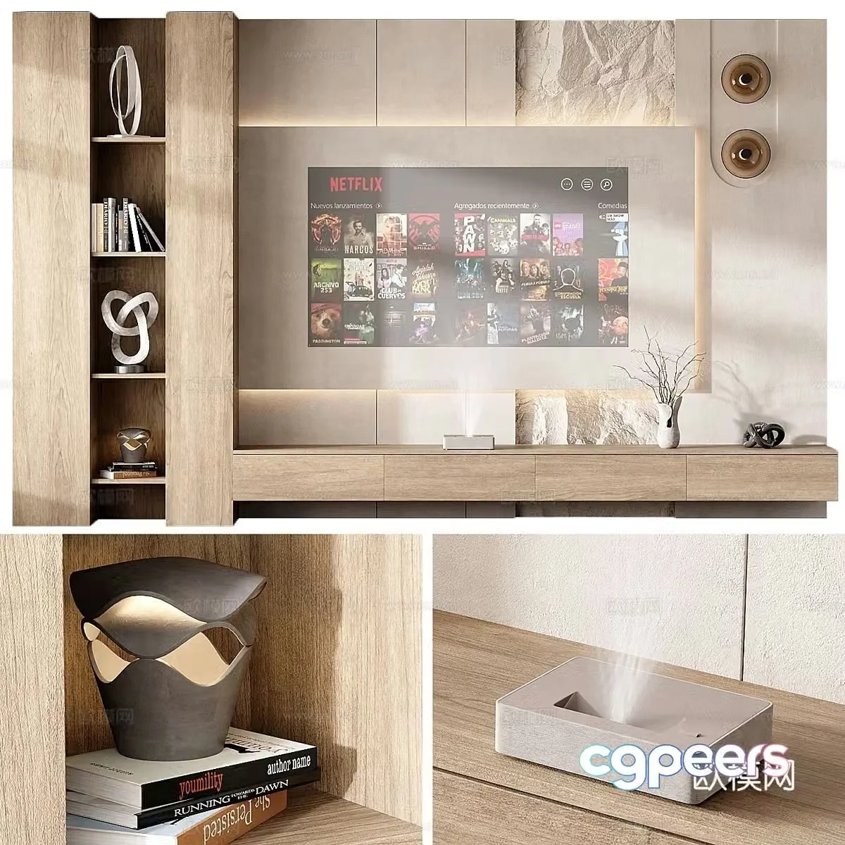 Cream style TV background wall TV wall 3d model