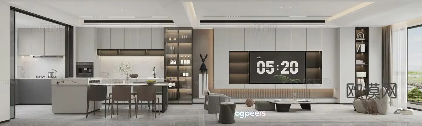 Modern living and dining room villa living and dining room 3d model