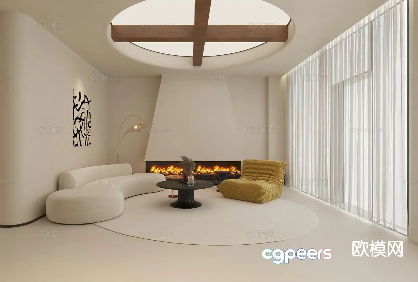 Cream style living room 3d model