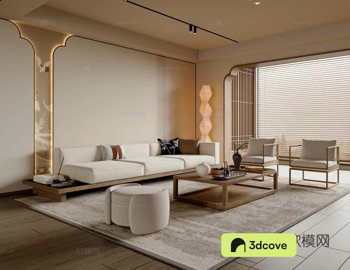 New Chinese style living room sofa and coffee table set leisure chair floor lamp punzi Song style