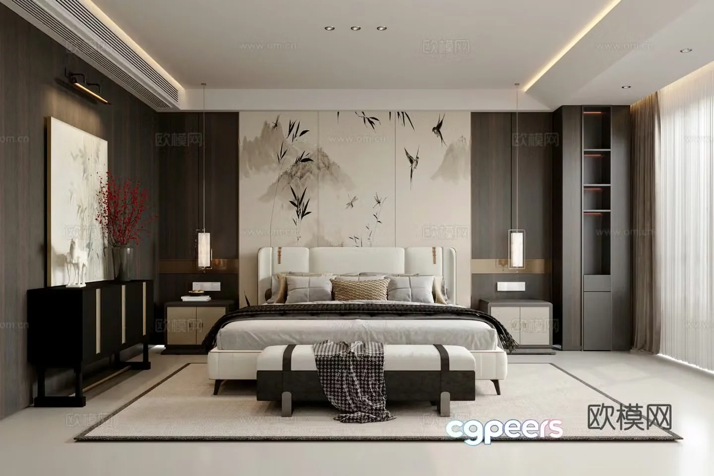 New Chinese style bedroom master bedroom side cabinet chest of cabinets 3D model