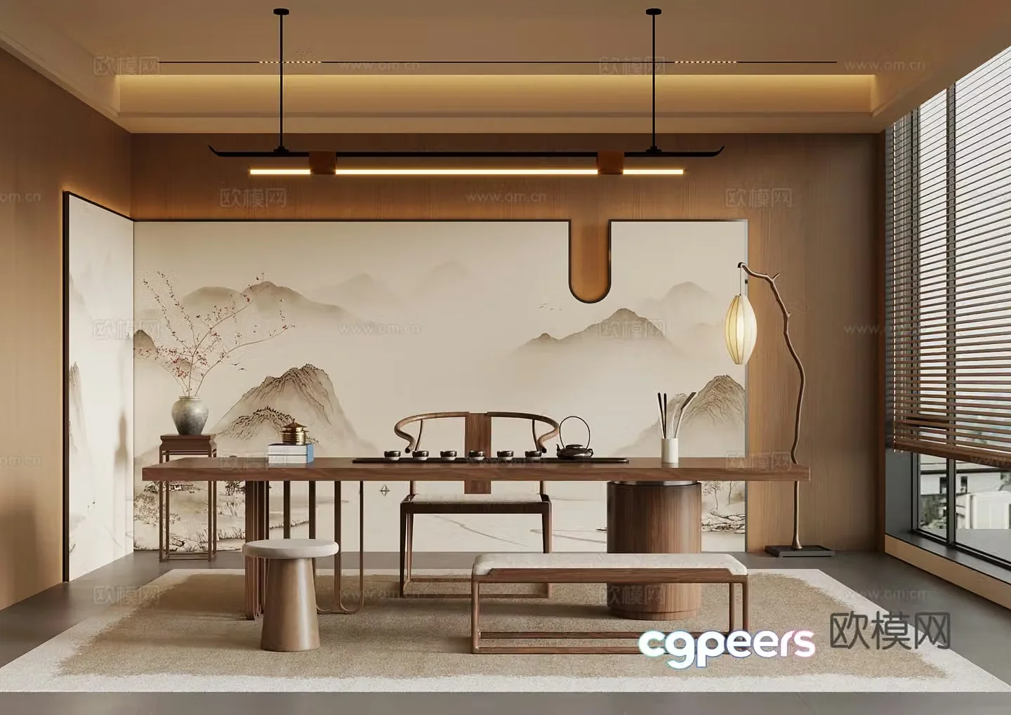 New Chinese-style tea room tea table tea table and chair 3D model