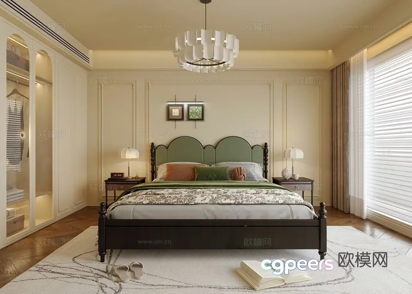 French bedroom double bed nightstand bedroom chandeliers 3d model