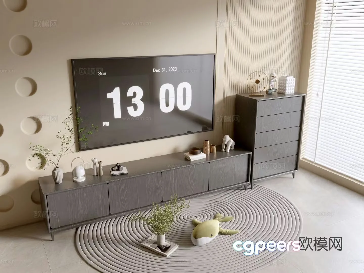 Black wood grain TV cabinet drawer 3D model
