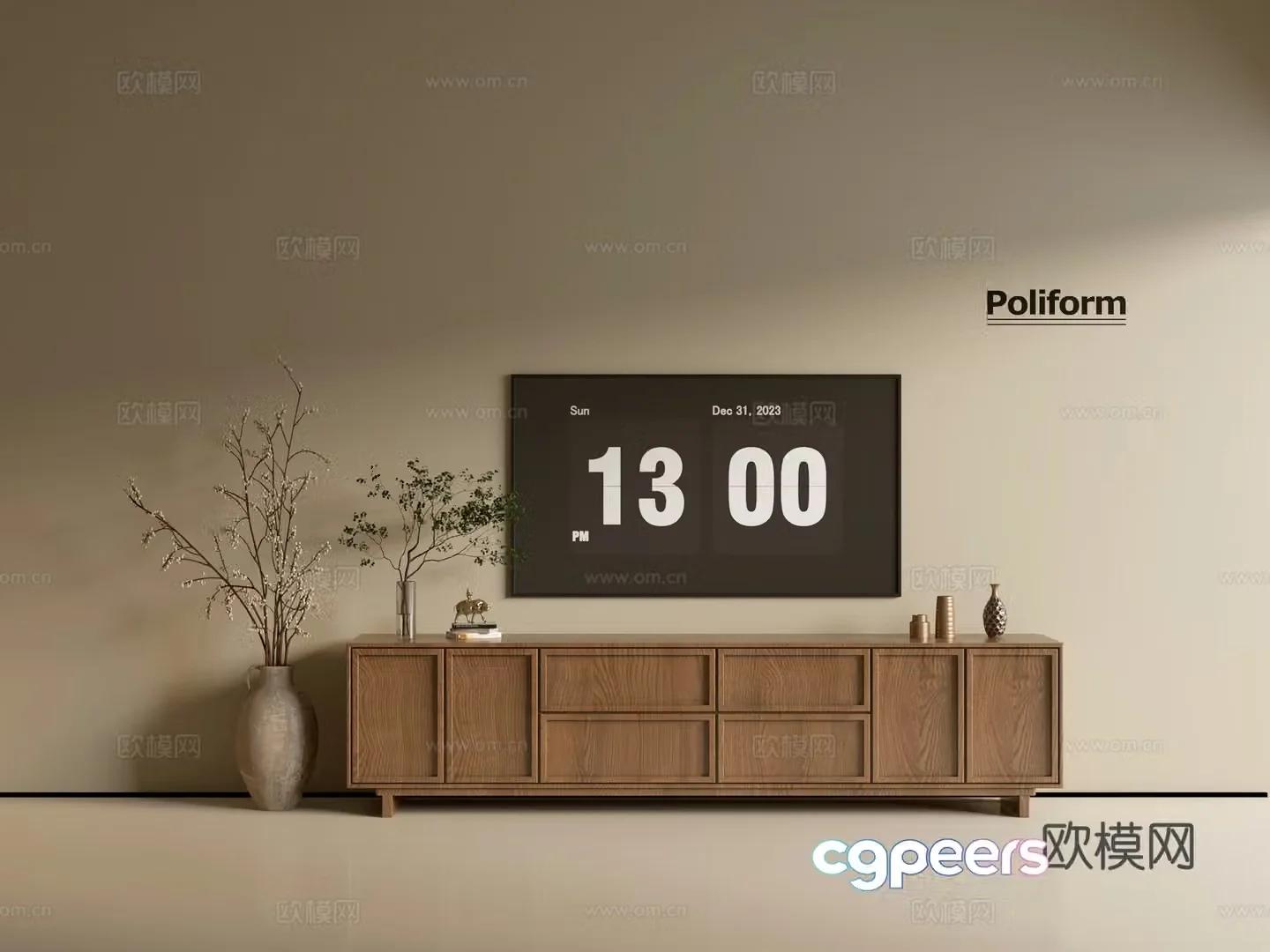 Modern wood grain TV cabinet simple side cabinet chest of drawers low cabinet whole cabinet side cabinet balcony 3D model