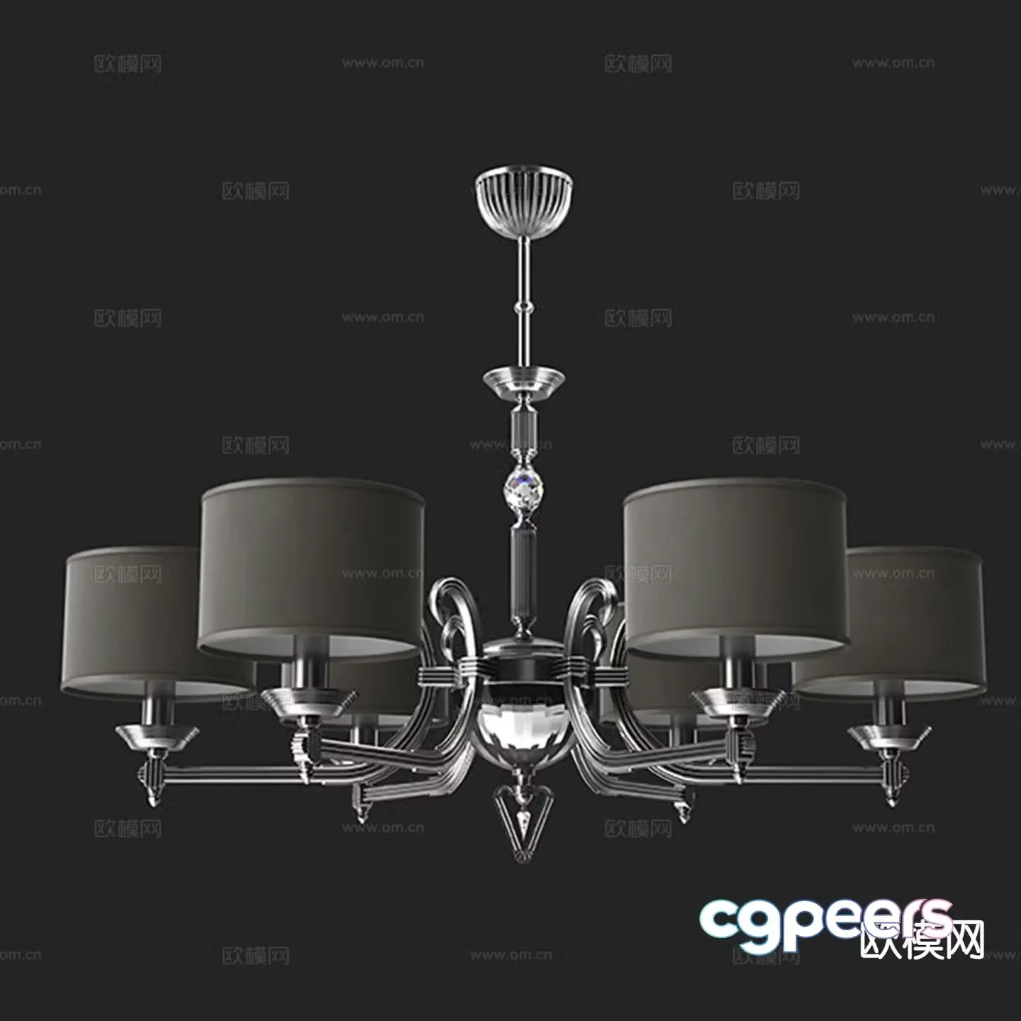 Modern multi-head chandelier 3d model