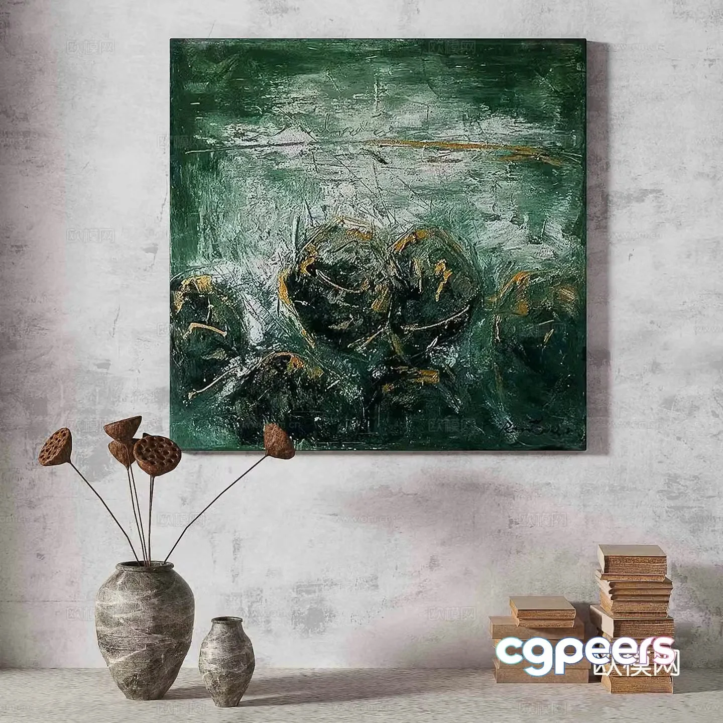 Wabisa retro texture abstract decorative painting 3d model