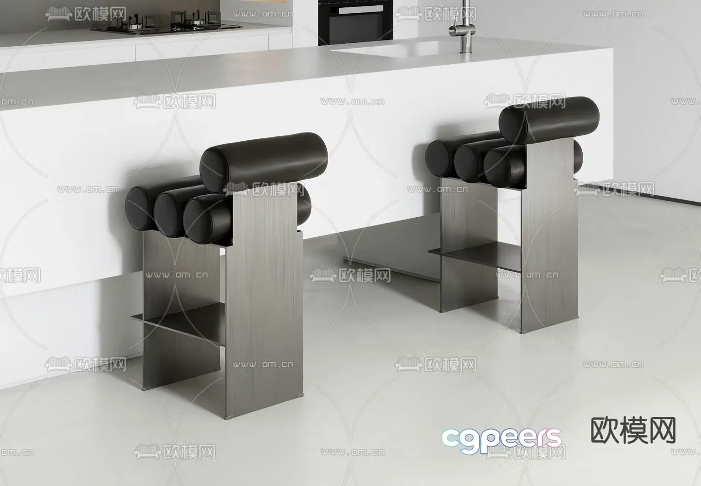 Minimalist island bar bar chair 3d model