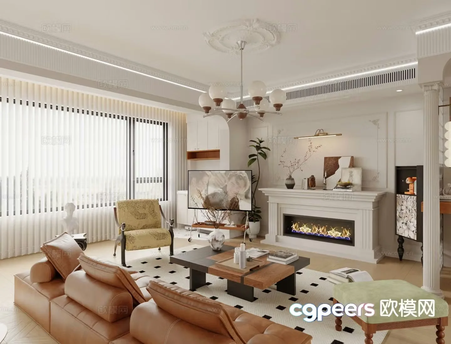French retro style living room 3D model