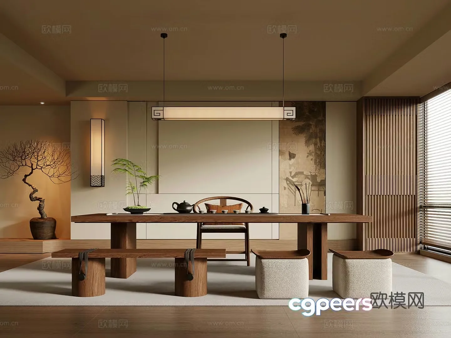 Song style tea room tea table and chair tea table tea set 3D model