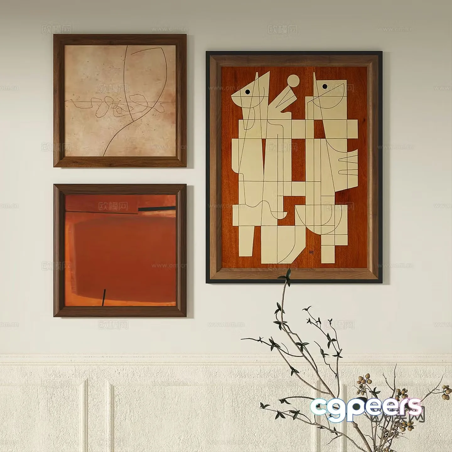 Modern French retro abstract light luxury simple medieval decorative painting 3d model