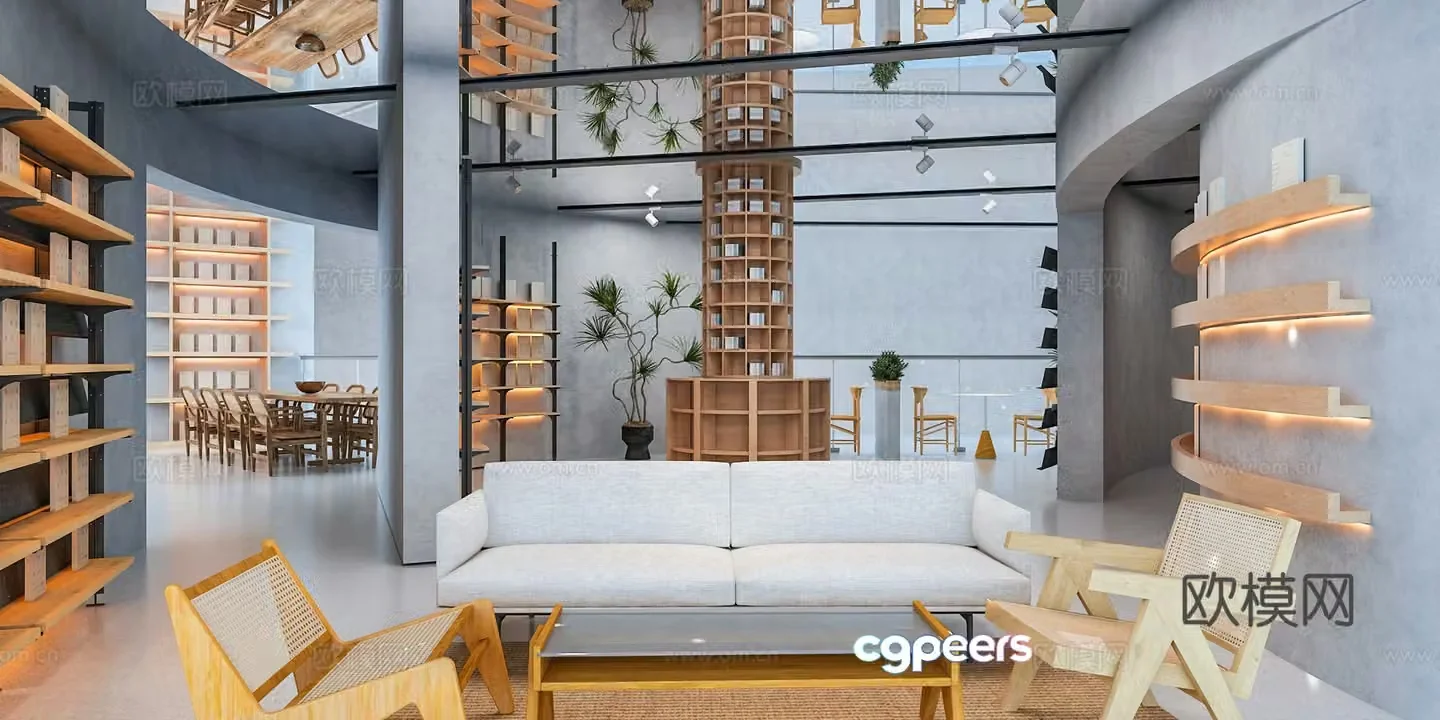 Modern cafe Book bar 3d model