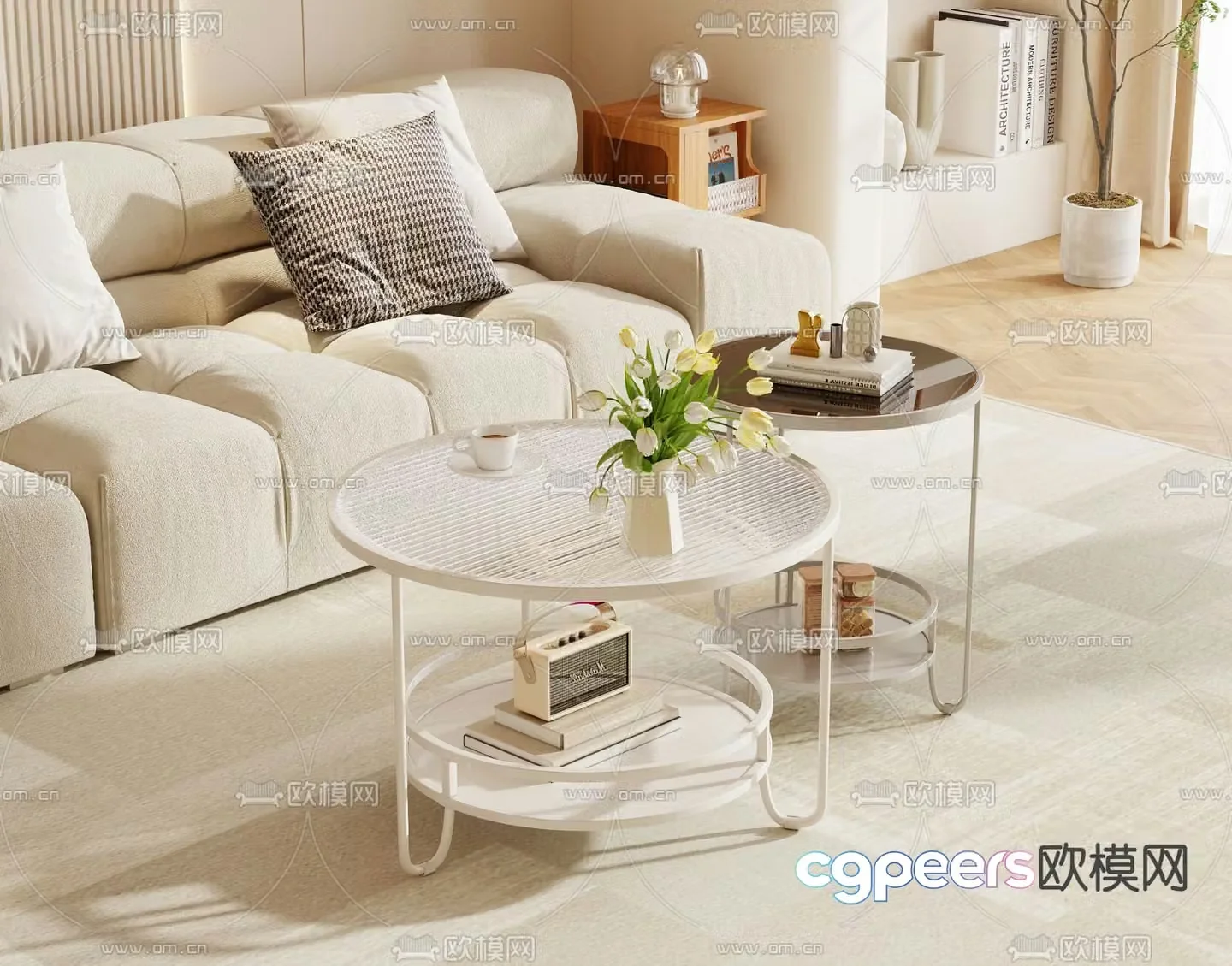 Cream style coffee table mother-in-law coffee table 3d model