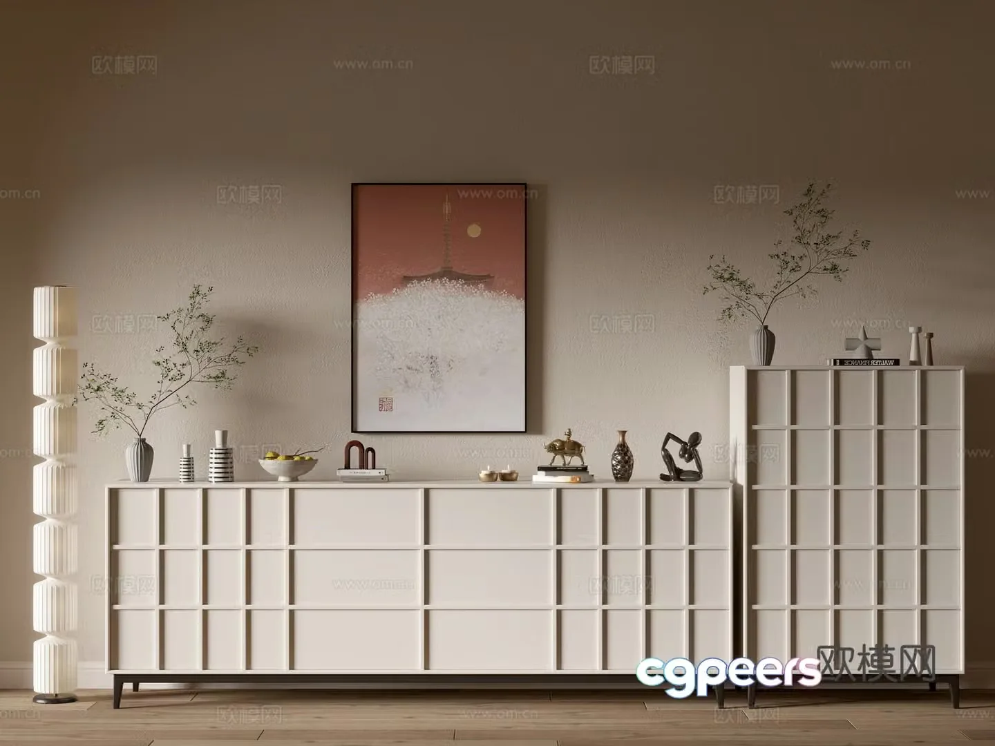 Modern cream style bookcase whole cabinet sideboard balcony cabinet storage cabinet entrance entrance entrance cabinet 3D model