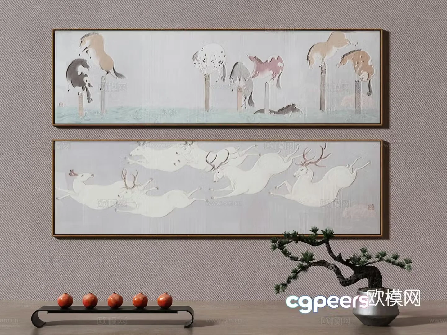 New Chinese style decorative painting texture painting hanging painting 3D model