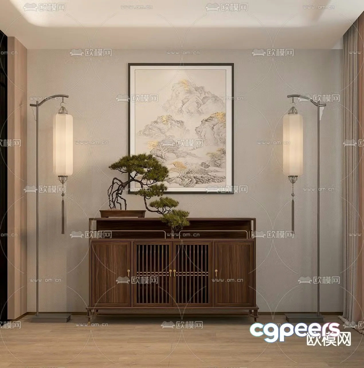 New Chinese style entrance cabinet 3D model