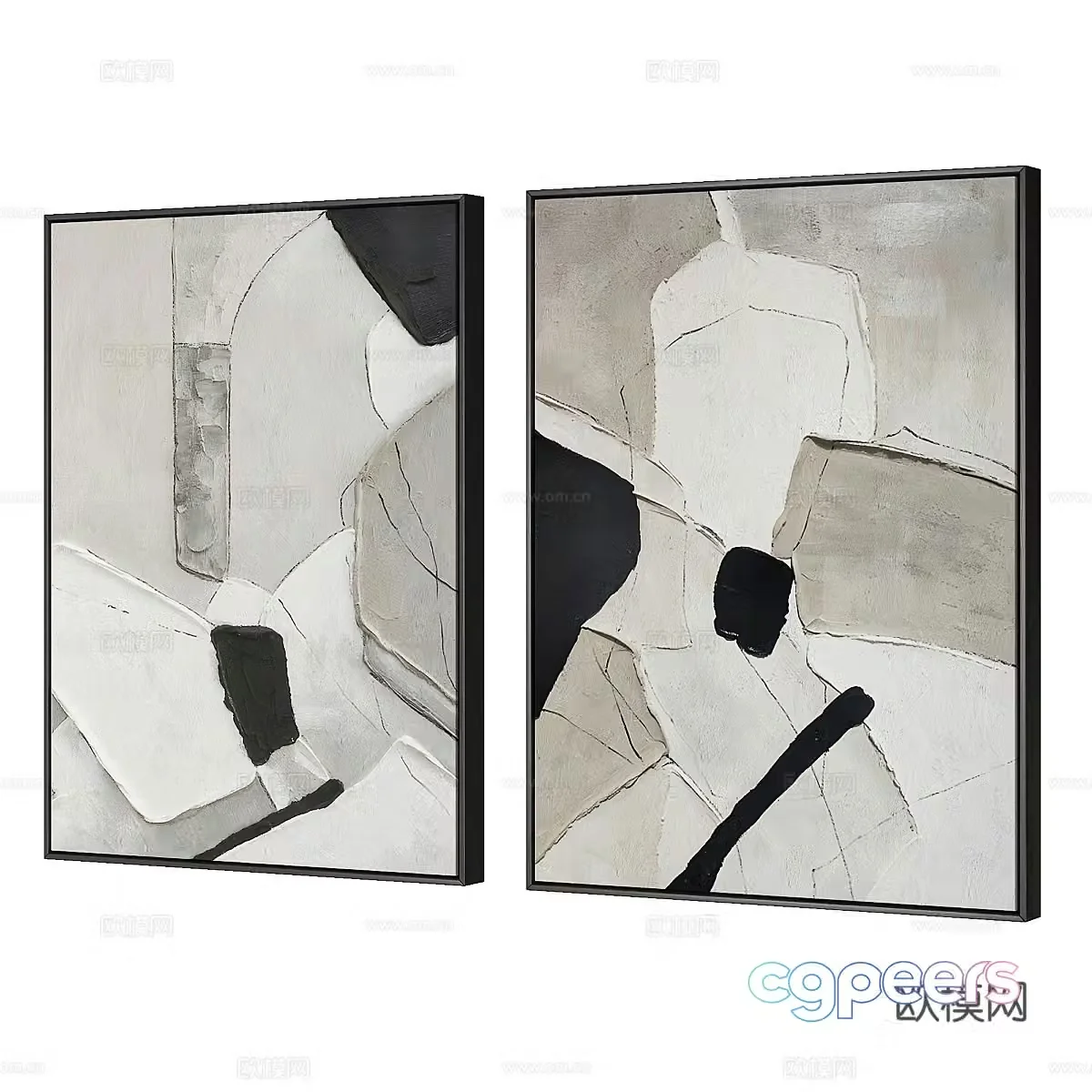 New Chinese style hanging paintings oil paintings texture paintings 3D model