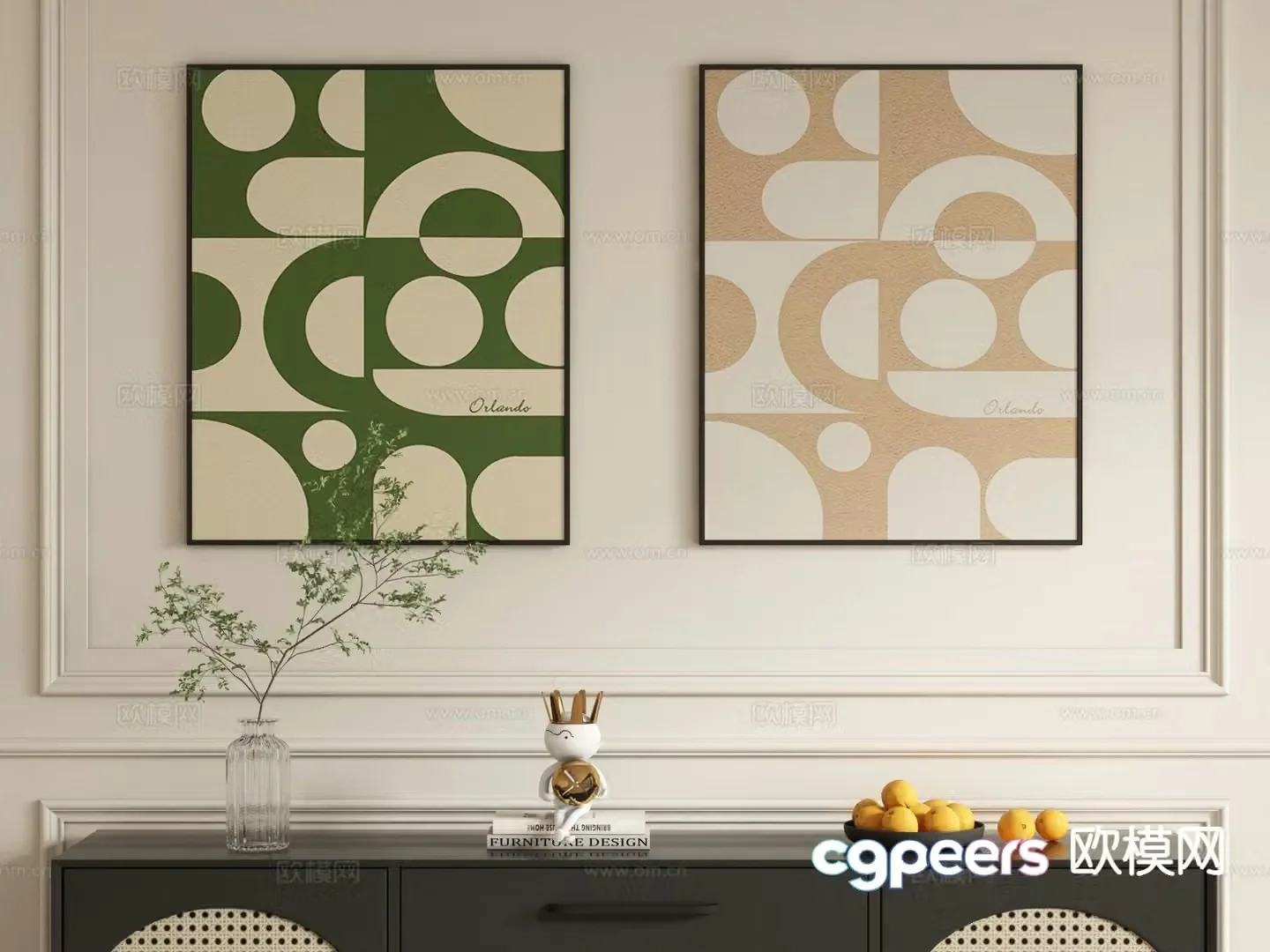 Modern abstract painting geometric hanging painting 3d model