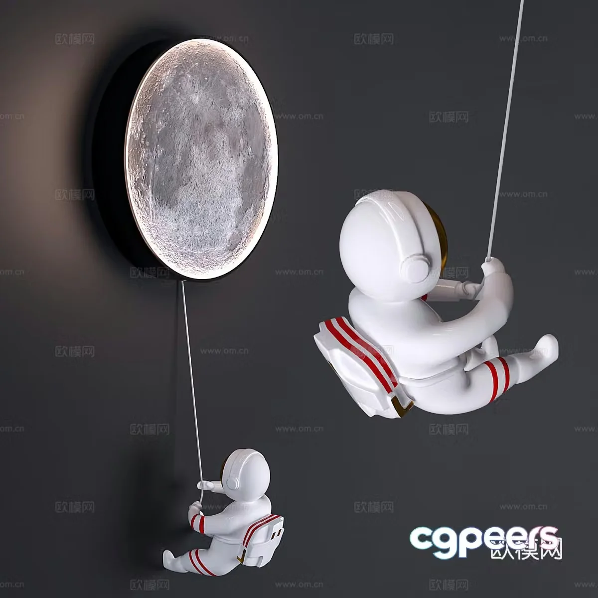 Modern astronaut moon decorative wall light 3d model